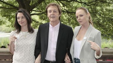 Sir Paul McCartney and daughters Mary (left) and Stella (right) attend the launch of the Meat Free Monday campaign in 2009